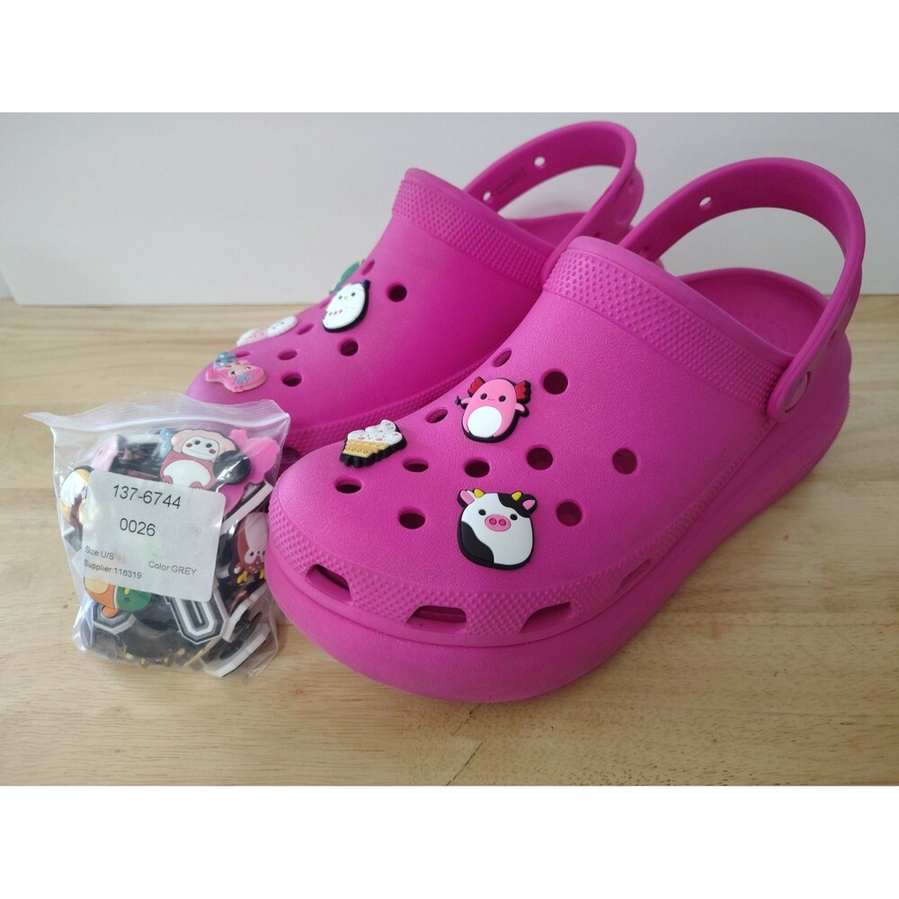 Crocs Platform Clog Shoes W9/M7 Unisex Hot Pink Perfect Fushia Fun Squish Charms